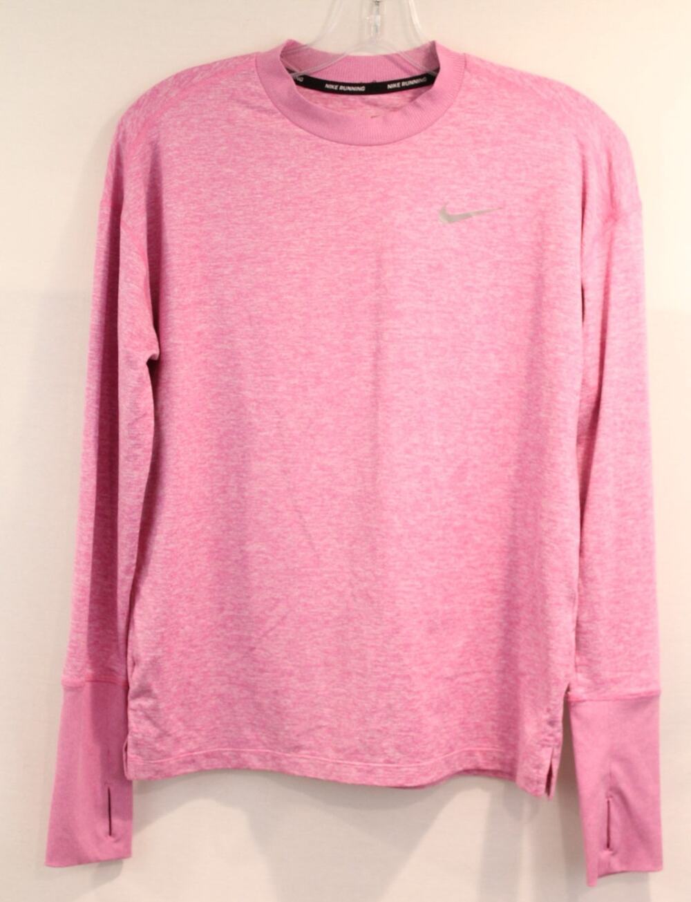 Nike Running Dri Fit Top Womens size S Pink Thumbhole Long Sleeve Reflector Logo
